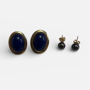 Vintage Gold and Blue Earring Collection- 2 Pairs